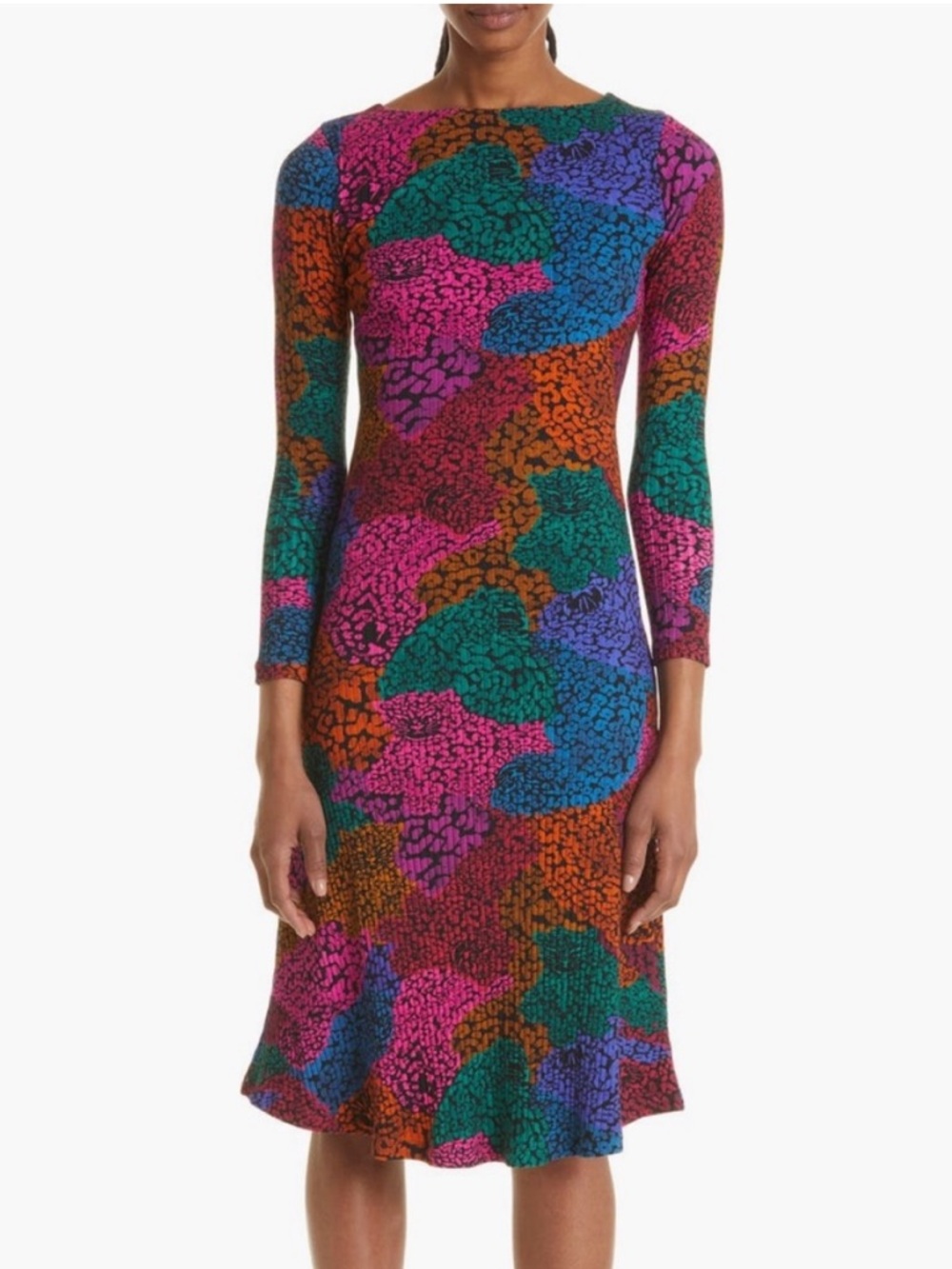 Farm Rio Jersey Rainbow Mix Ribbed 3/4 Sleeve Colorful Dress